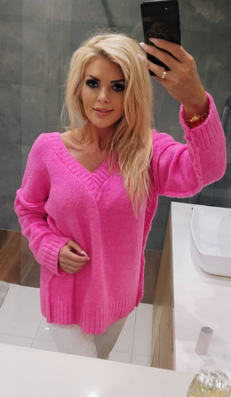 Sweter w serek Pink
