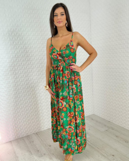 Sukienka Maxi na ramiączkach zielona w kwiaty
