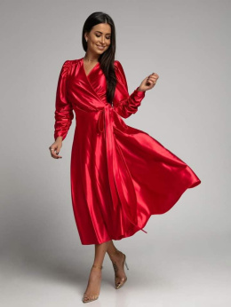 Sukienka czerwona zwiewna delikatna i wiązana na zakładkę - COCOMORE