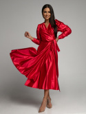 Sukienka czerwona zwiewna delikatna i wiązana na zakładkę - COCOMORE
