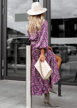 Sukienka print midi koloru fiolet/róż