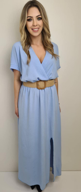 Sukienka maxi błękitna z rozcięciem