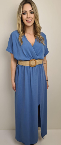 Sukienka maxi niebieska z rozcięciem