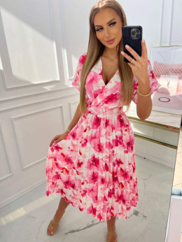 Sukienka szyfonowa maxi w kwiaty różowa