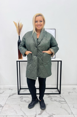 Kurtka jesienna khaki Pikowana Z podszewką w panterke plus Size 1169