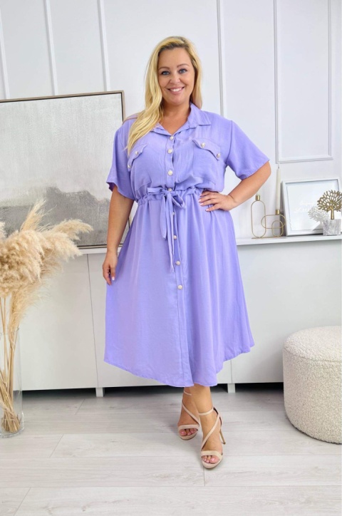 Sukienka szmizjerka liliowa z guzikami XXL 1096