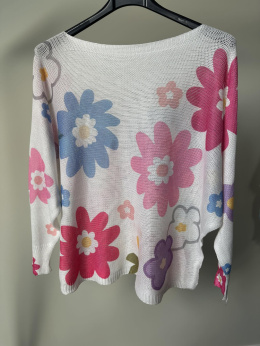 Sweter lekki ażurowy - nicianka w kwiaty