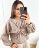 Bluza „Masełko" w kolorze fango z kwiatem 1421