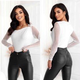 Bluzka biała z połyskiem i tiulowymi rękawami 1555