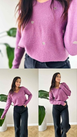 Sweterek fuksjowy z serduszkami 1574