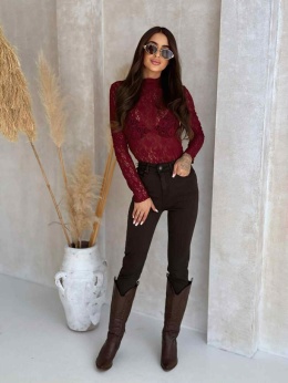 Bluzka koronkowa ze stójką bordowa 1594