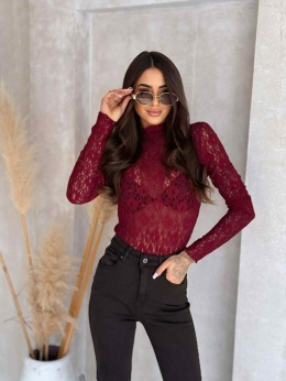 Bluzka koronkowa ze stójką bordowa 1594