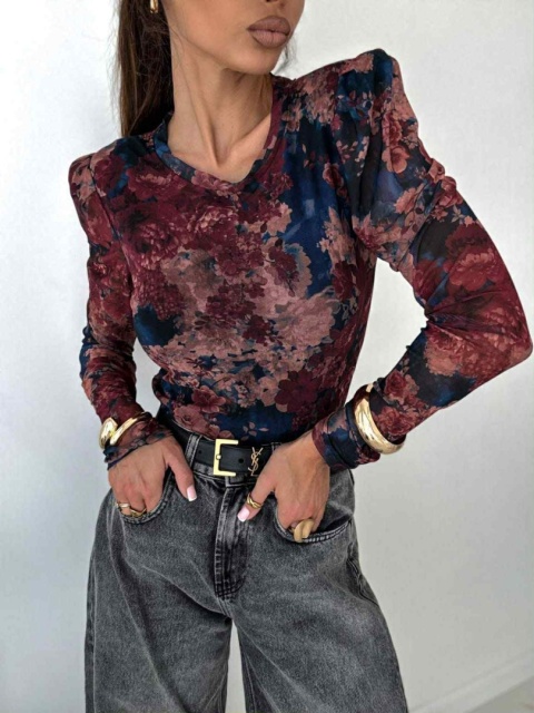 Bluzka z siateczki w kwiatowy wzór z poduszkami 1585