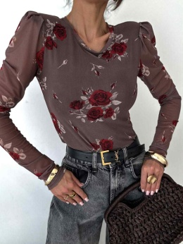 Bluzka z siateczki w czerwone róże z poduszkami na ramionach 1584