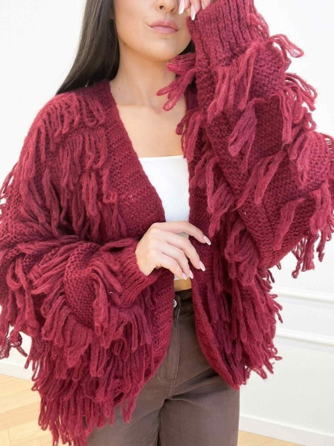 Kardigan z frędzlami bordo 1587