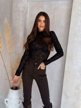 Bluzka koronkowa ze stójką czarna 1593