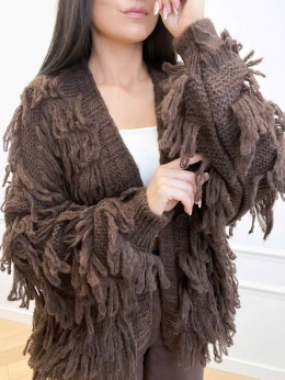 Kardigan z frędzlami brązowy 1588