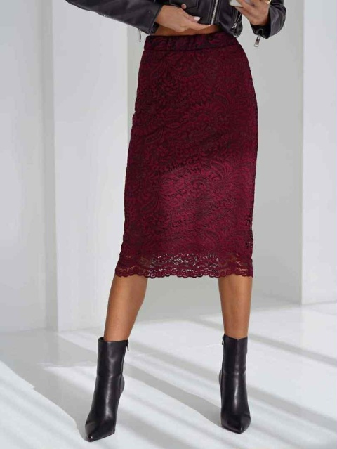 Koronkowa spódnica midi bordowa 1592