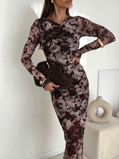 Sukienka midi z siateczkowego materiału w kwiaty1577