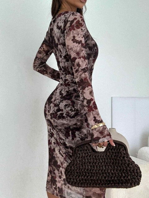 Sukienka midi z siateczkowego materiału w kwiaty1577