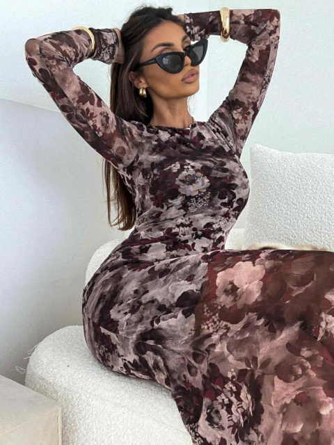 Sukienka midi z siateczkowego materiału w kwiaty1577