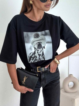 T-shirt z nadrukiem Dalmatyńczyka czarny 1591