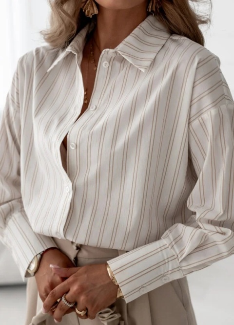 koszula Roomy – beżowy prążek 1608