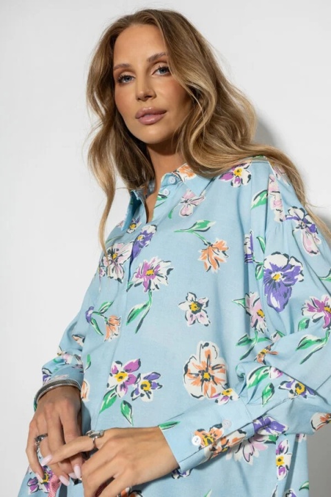 koszula Roomy – print kwiat niebieski-fiolet-pomarańcz 1611