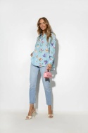 koszula Roomy – print kwiat niebieski-fiolet-pomarańcz 1611